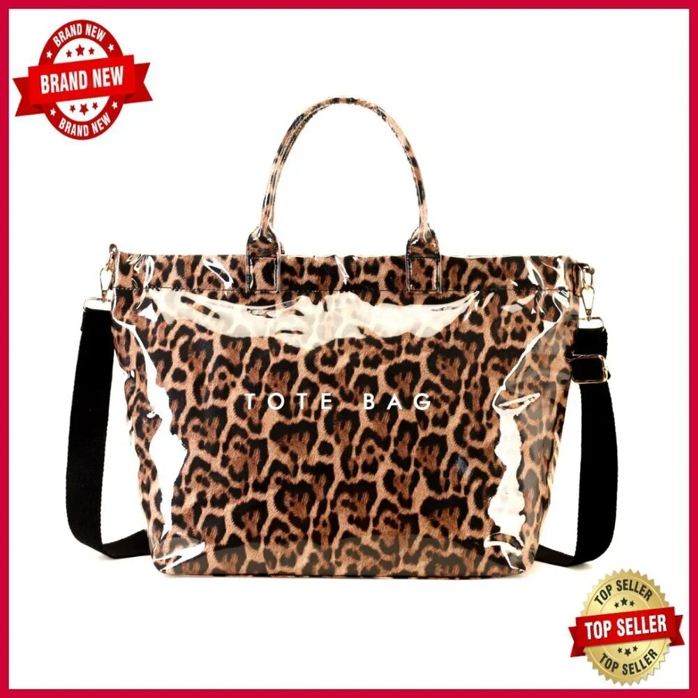 Large PVC Tote Bag with Letters Print, Waterproof Work Travel Shoulder Bag
